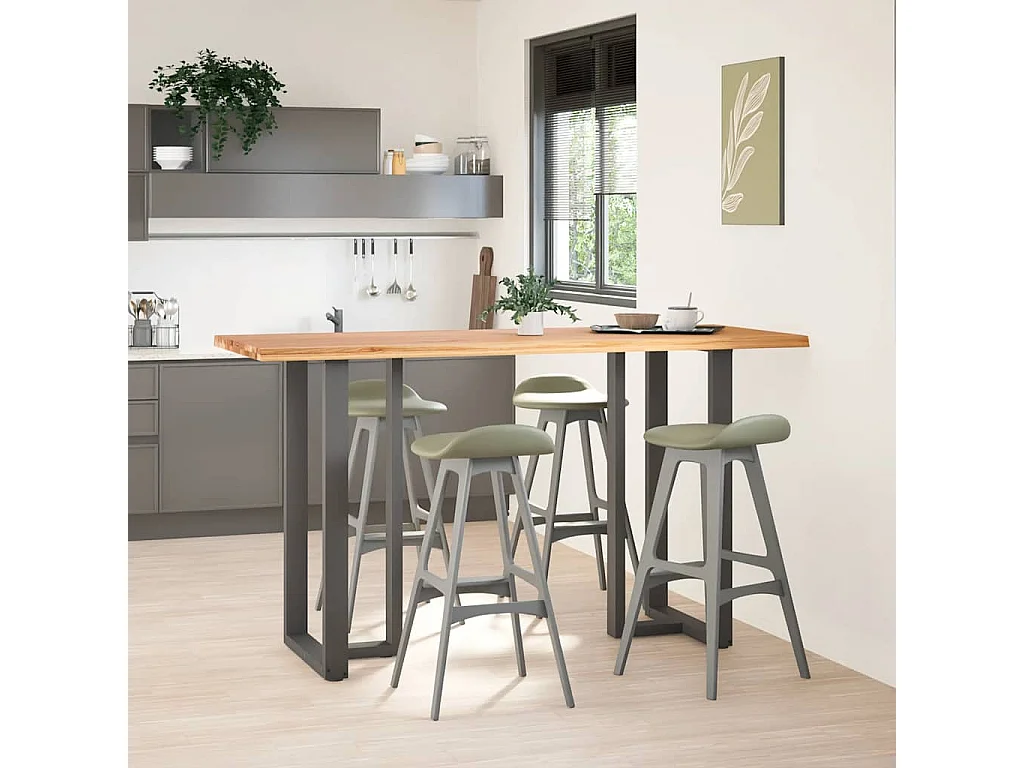 Table de bar marron clair bois de chêne massif rectangulaire