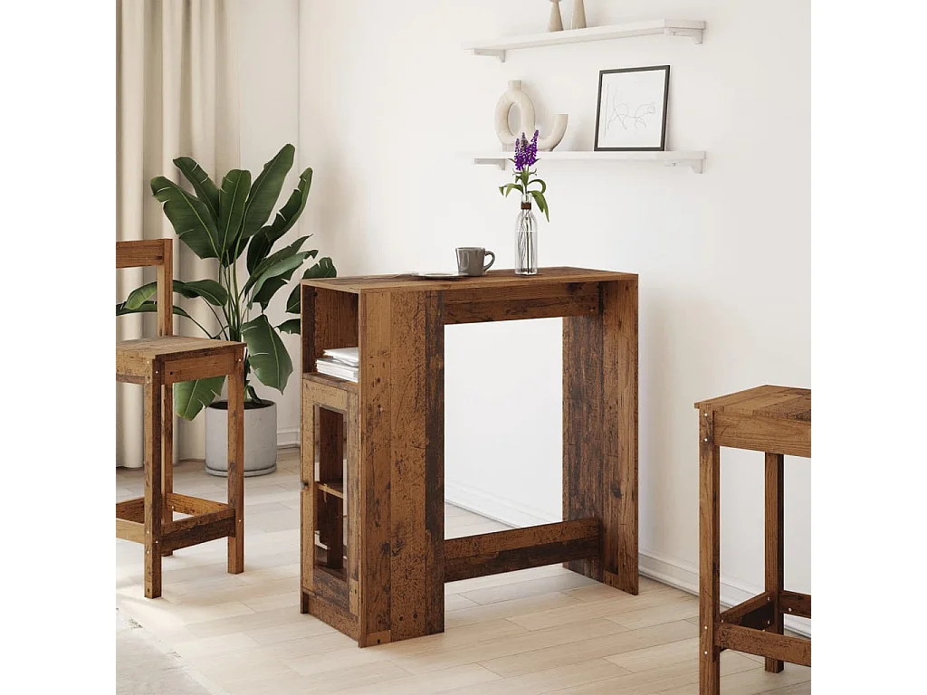 Mesa de bar com prateleiras derivados de madeira madeira velha