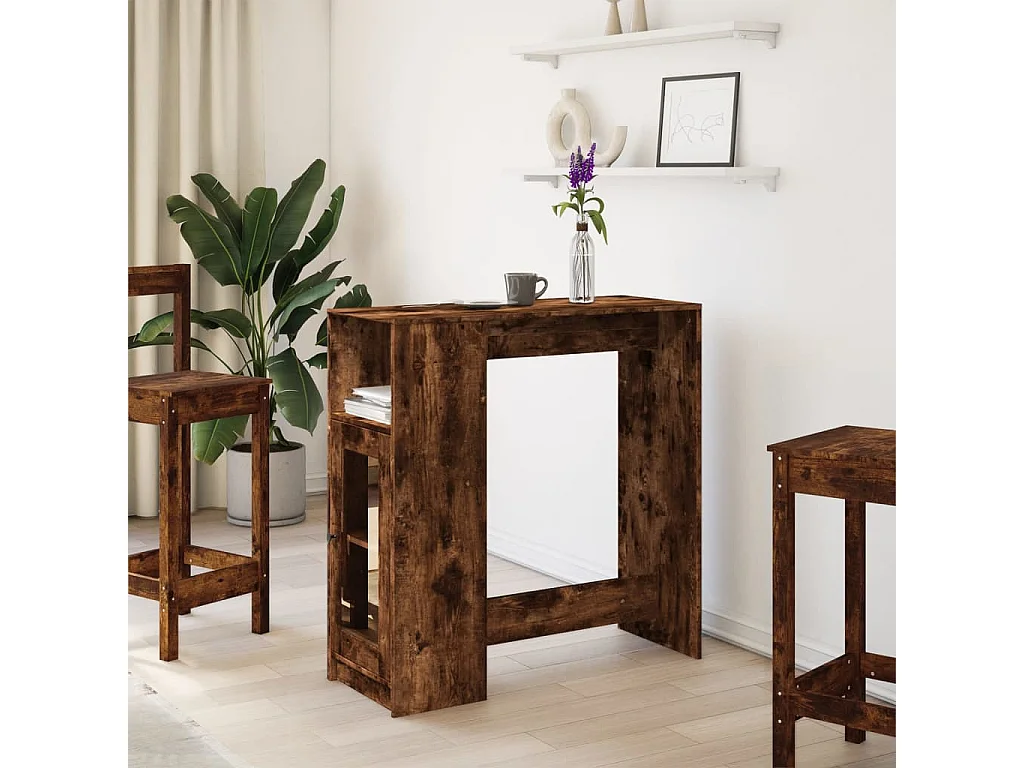 Mesa de bar com prateleiras derivados de madeira carvalho fumado