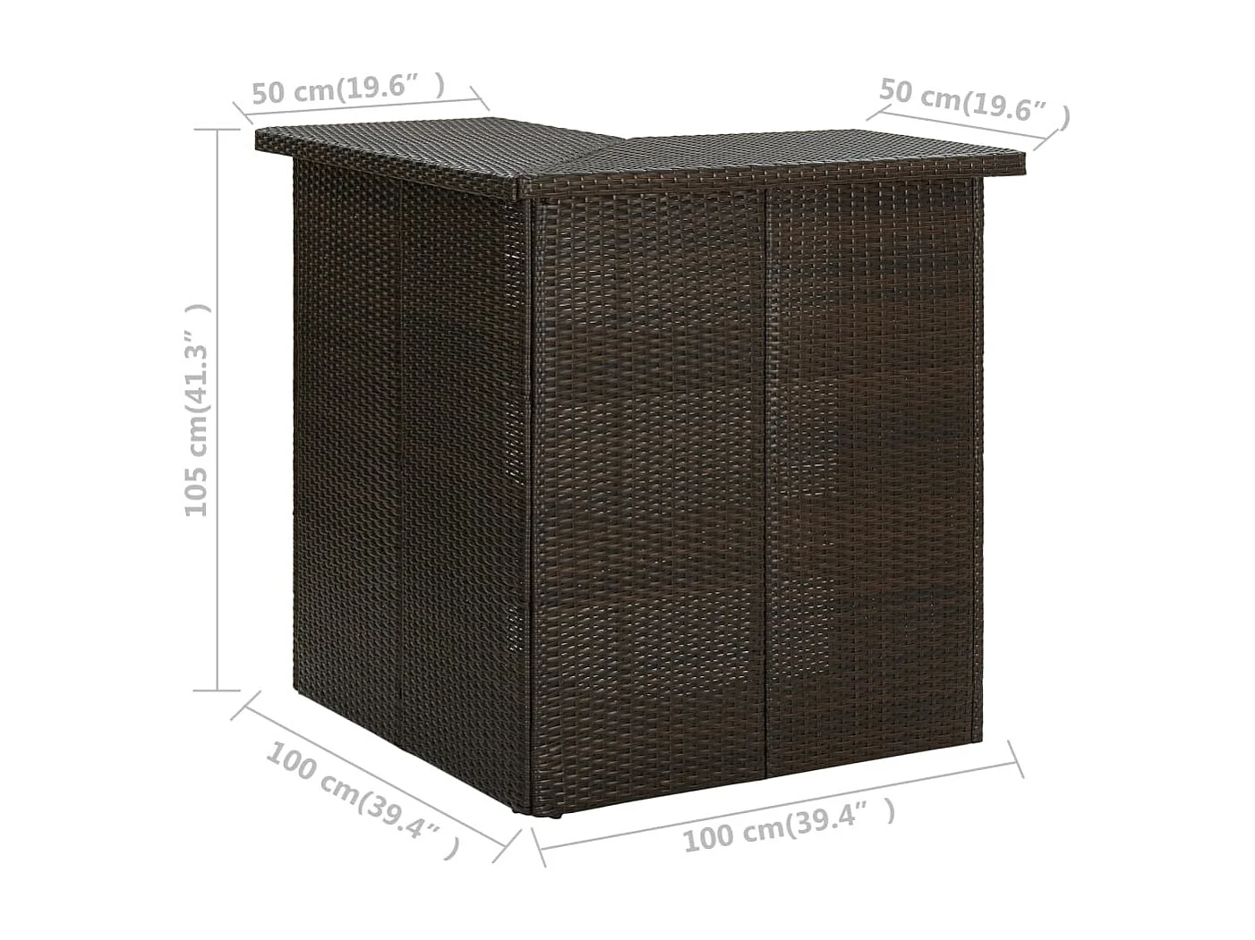 Table d'angle de bar Marron 100x50x105 cm Résine tressée