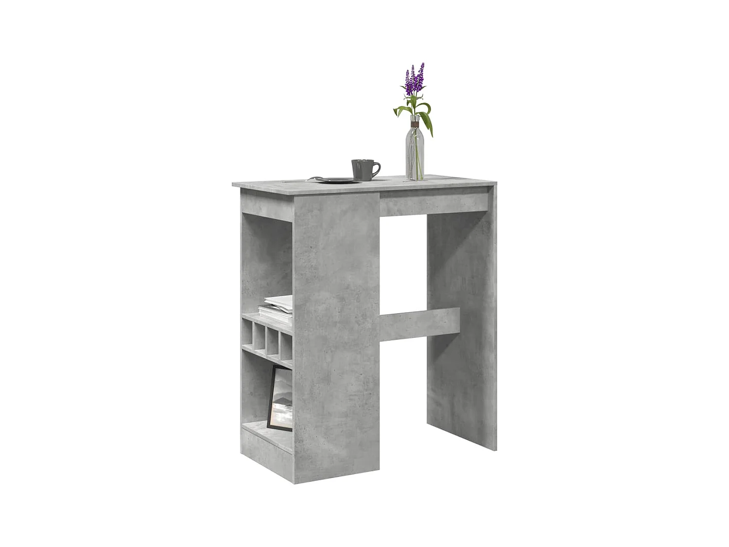 Table de bar avec étagères gris béton bois d'ingénierie