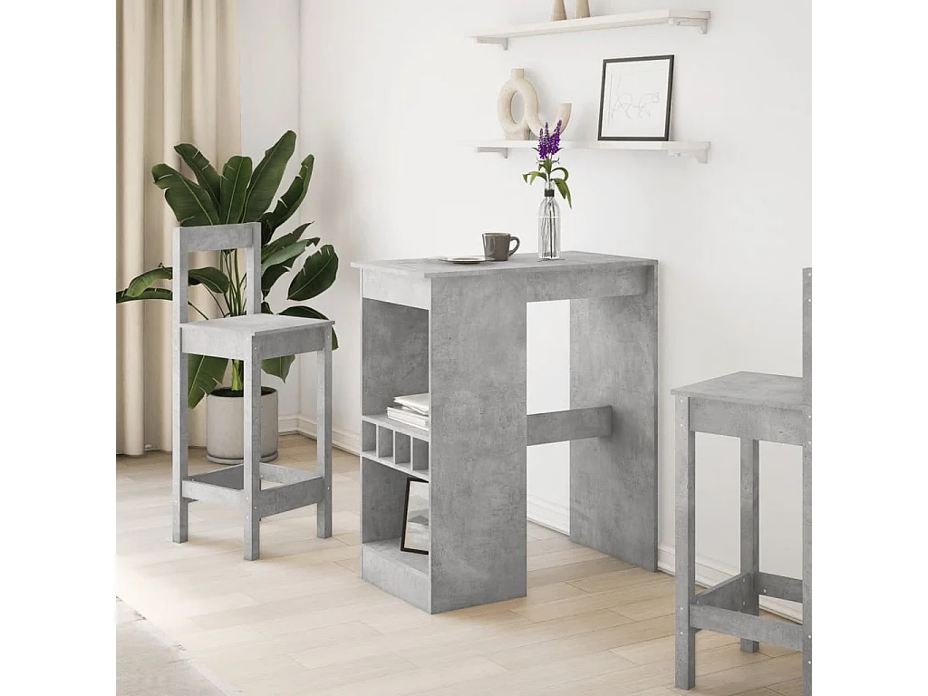 Table de bar avec étagères gris béton bois d'ingénierie