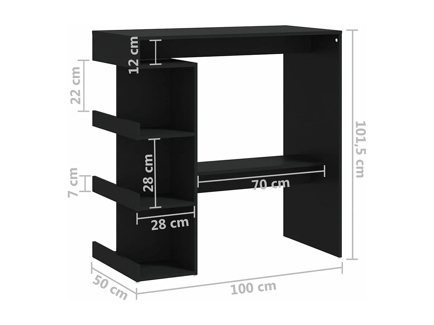 Table de bar étagère de rangement Noir 100x50x101,5 cm