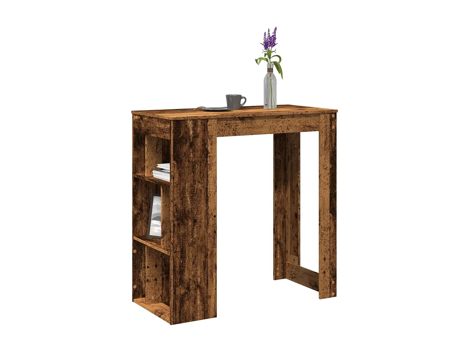 Table de bar avec étagères vieux bois bois d'ingénierie