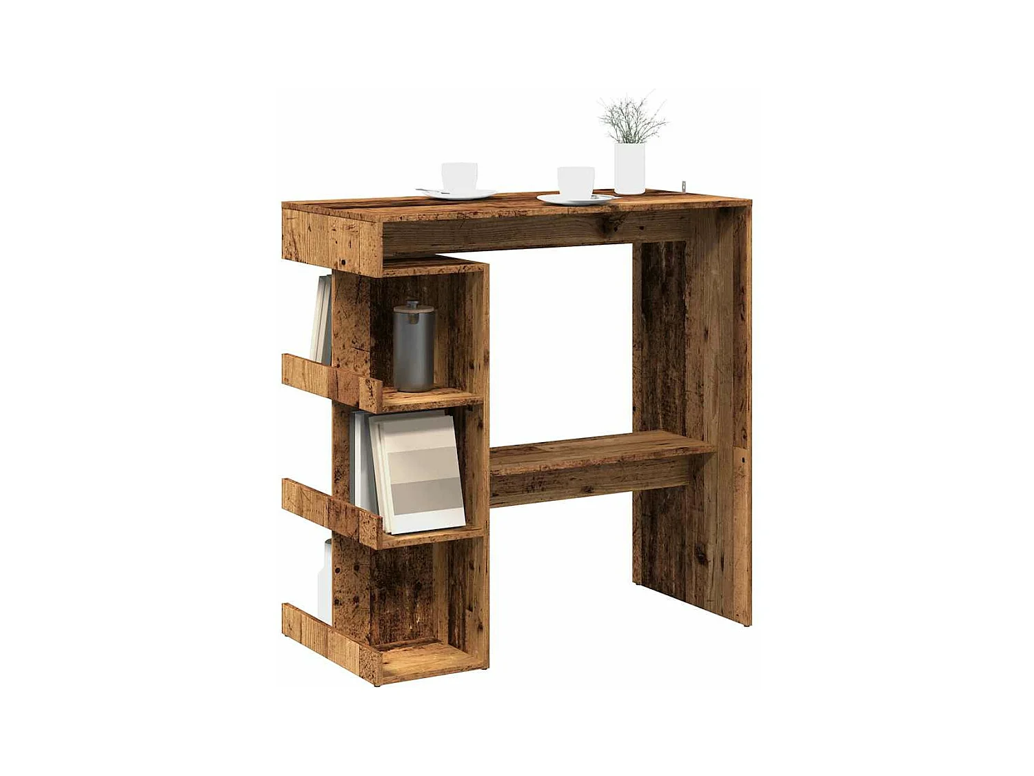 Table de bar étagère de rangement vieux bois 100 x 48 x 101,5cm