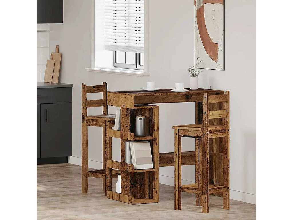 Table de bar étagère de rangement vieux bois 100 x 48 x 101,5cm
