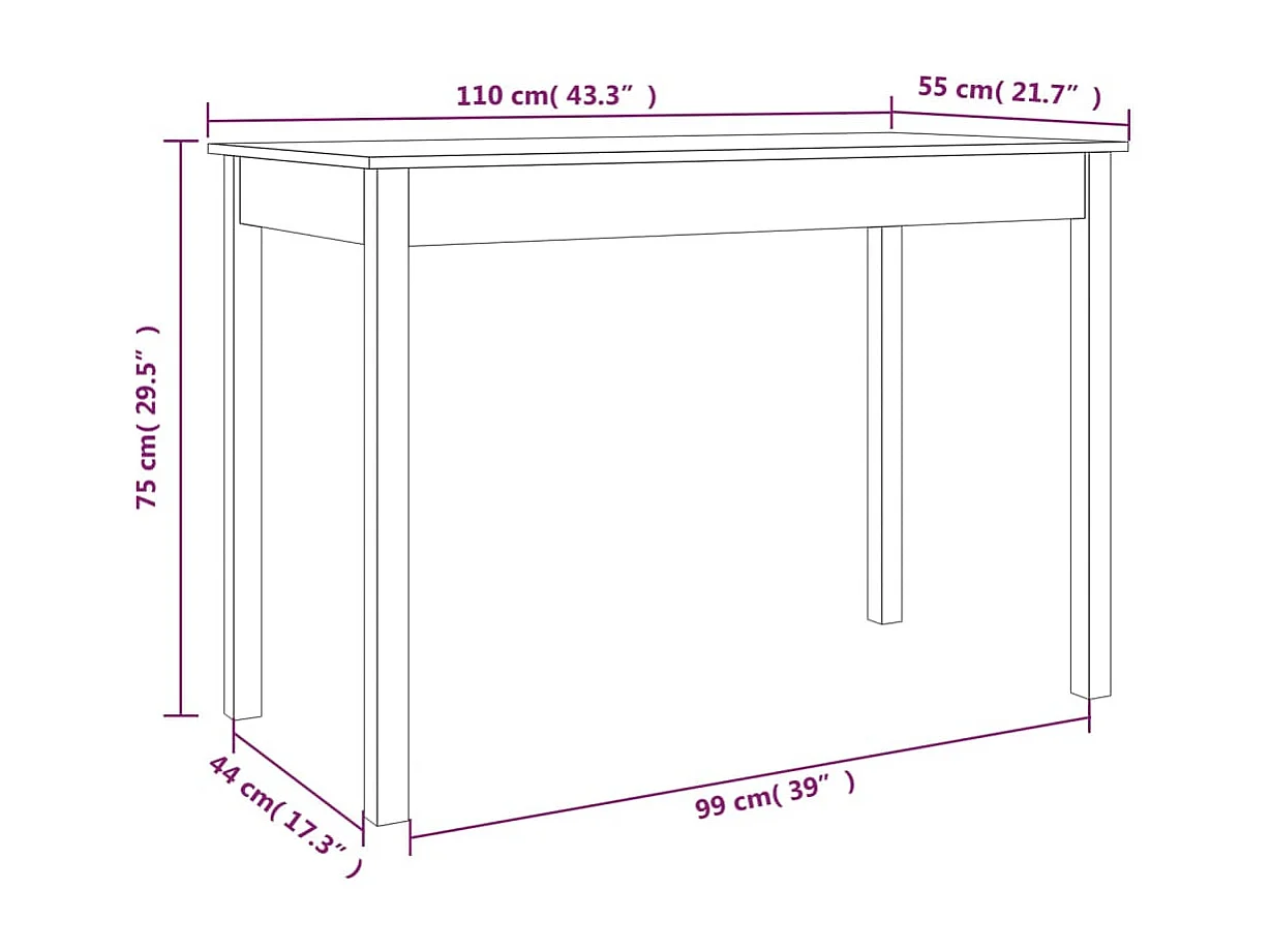 Mesa de comedor madera maciza de pino marrón cera 110x55x75 cm