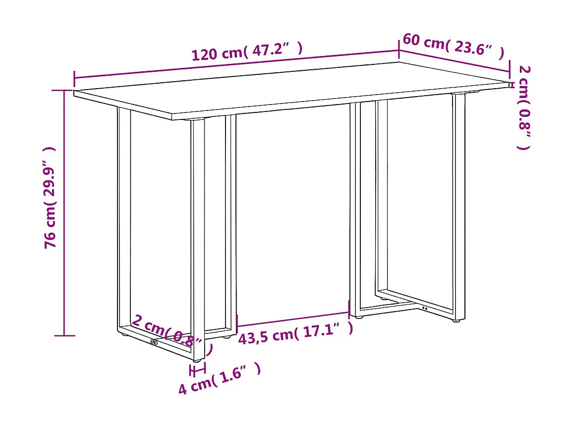 Table de salle à manger 120 cm Bois de manguier brut