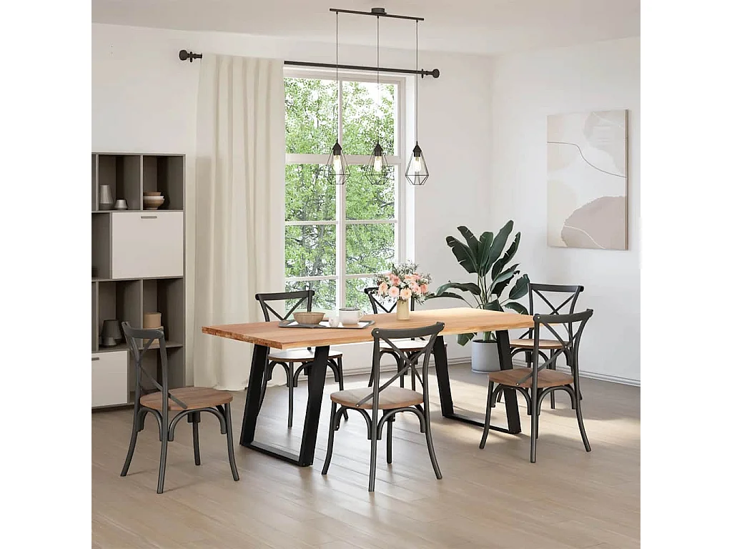 Table à manger marron clair bois de chêne massif rectangulaire