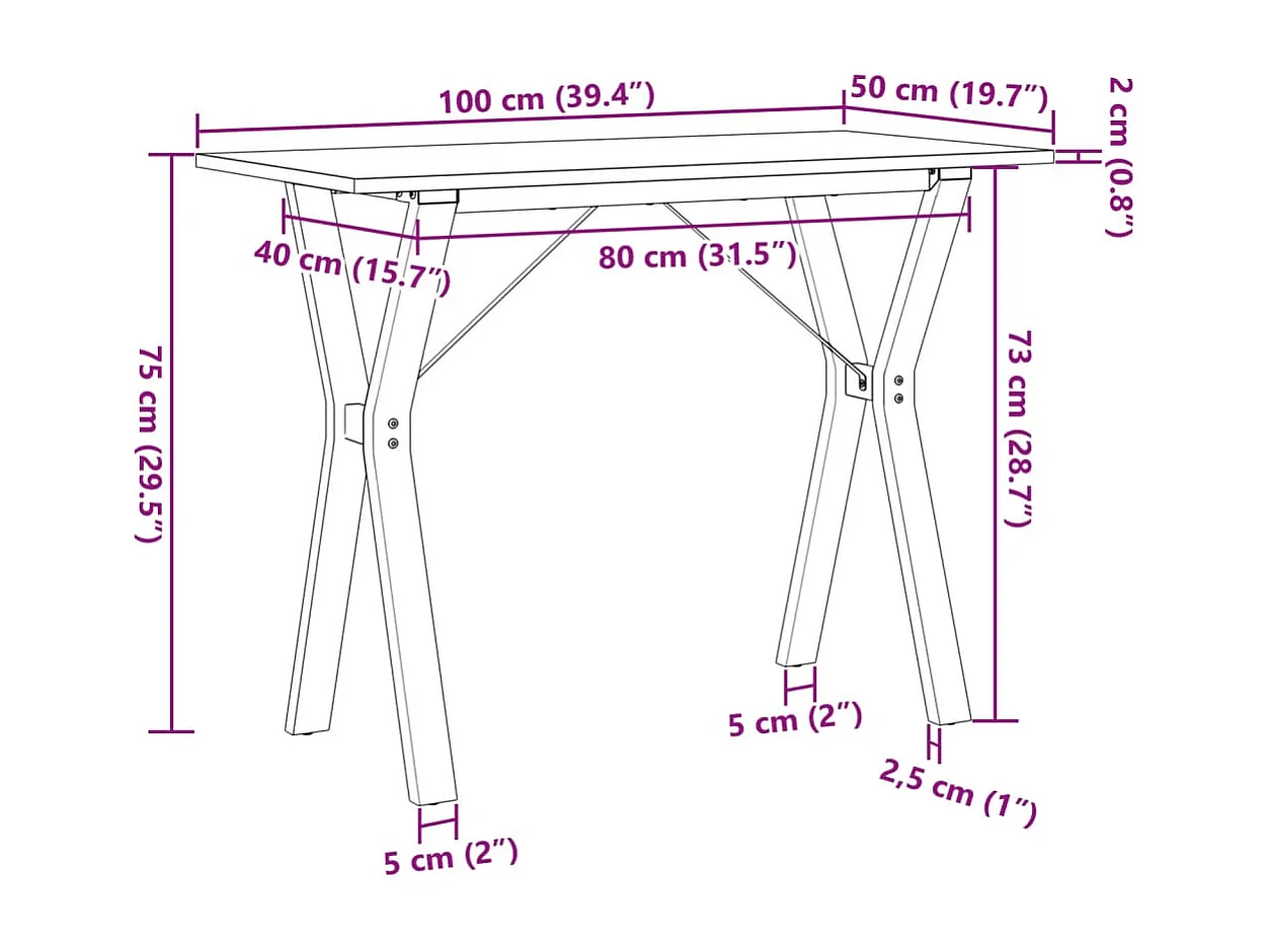 Mesa de comedor marco Y madera maciza pino y hierro 100x50x75cm
