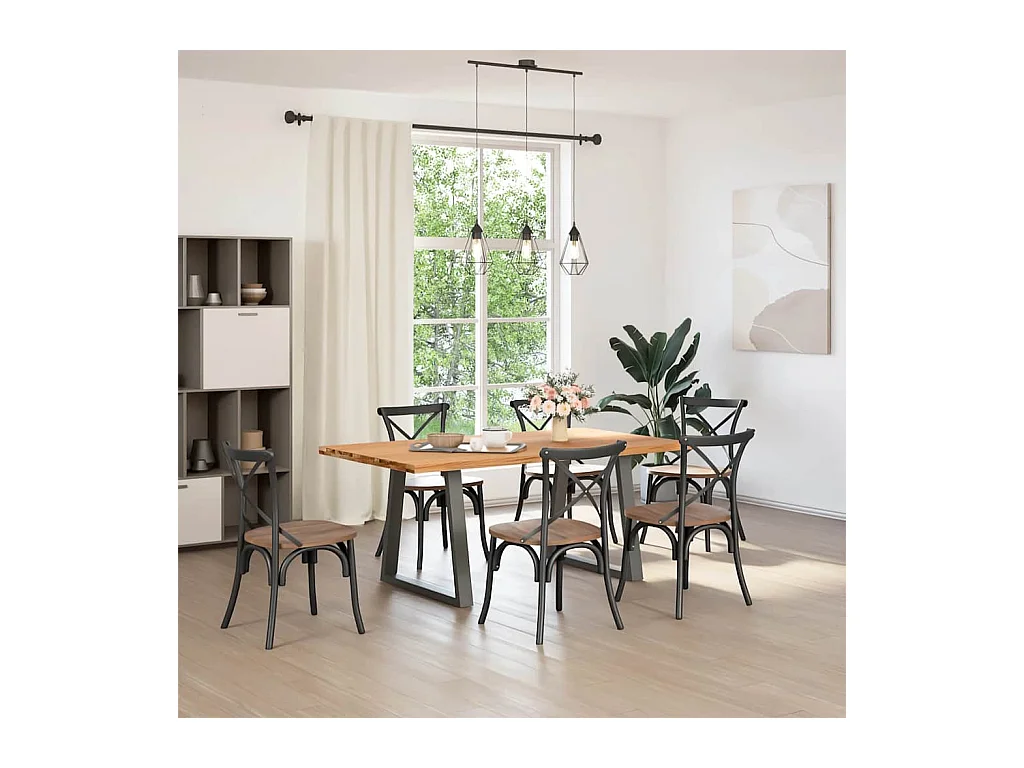 Table à manger marron clair bois de chêne massif rectangulaire