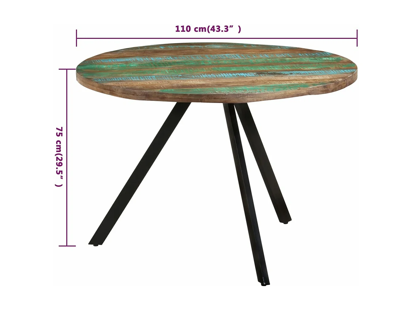 Mesa de jantar 110x75 cm madeira recuperada maciça