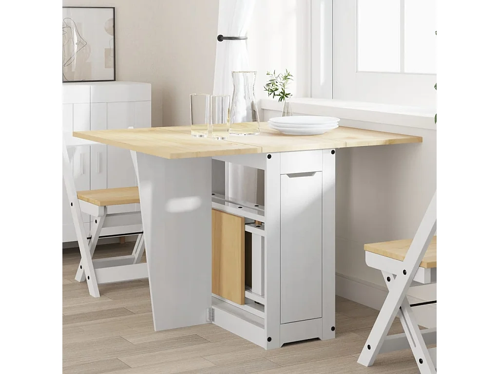 Table à manger papillon pliable Corona blanc bois de pin massif