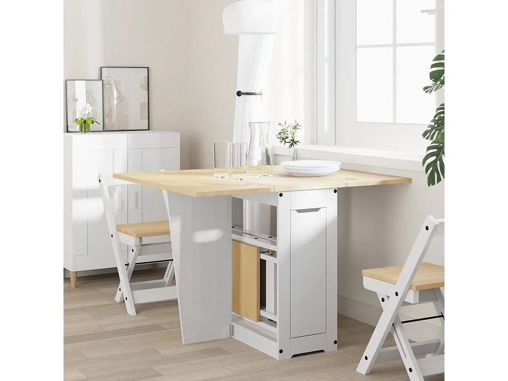 Table à manger papillon pliable Corona blanc bois de pin massif