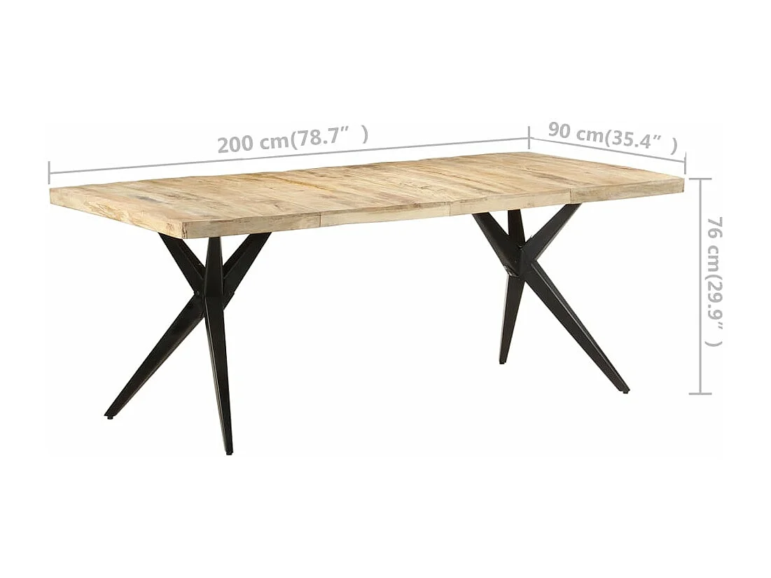 Mesa de jantar 200x90x76 cm madeira de mangueira áspera