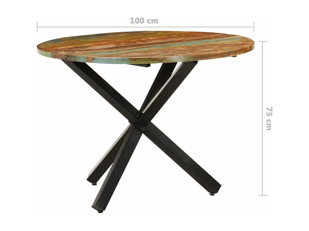 Table à manger ronde 100x100x75 cm Bois de récupération massif