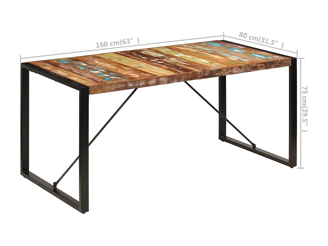 Table de salle à manger 160x80x75cm Bois de récupération massif