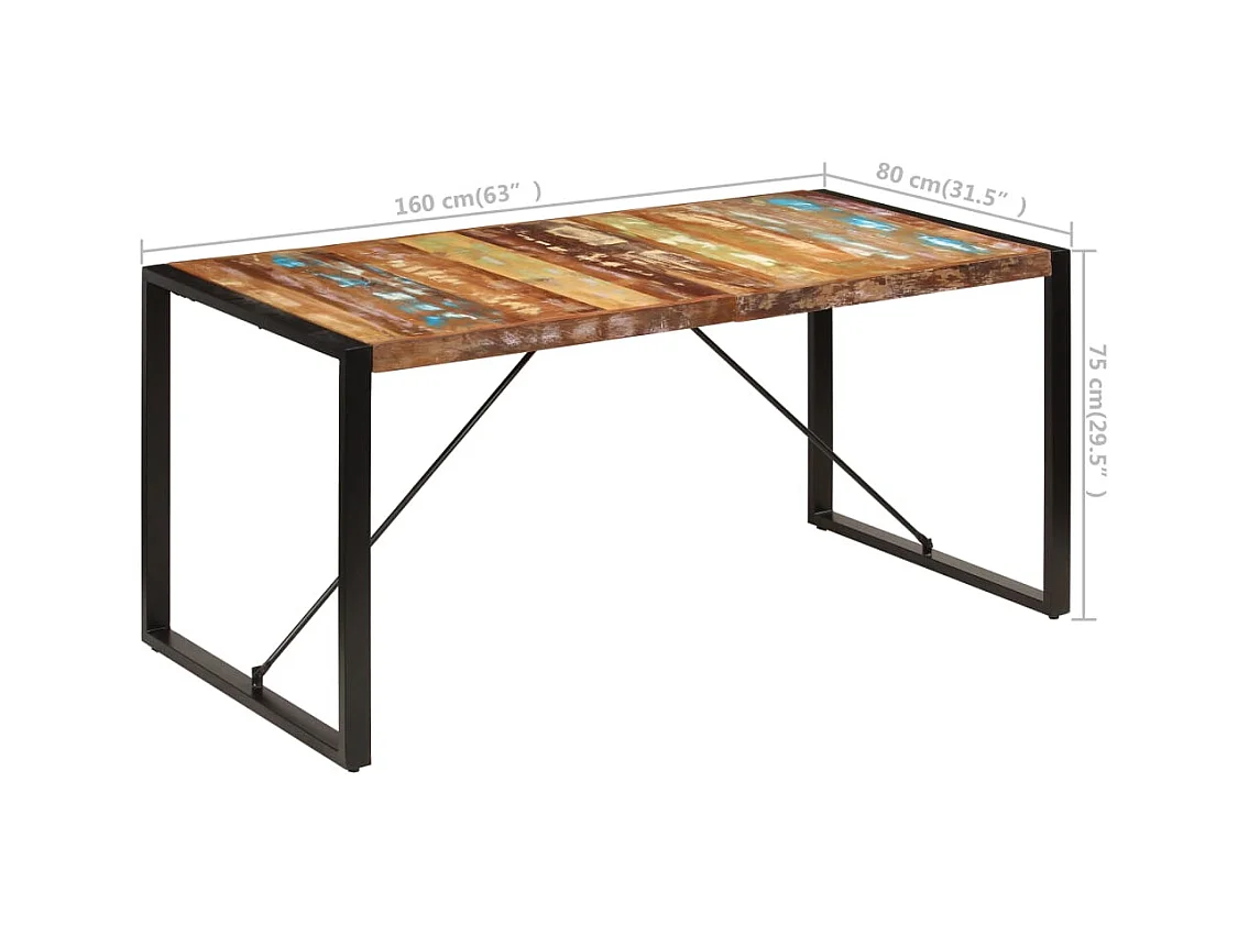 Table de salle à manger 160x80x75cm Bois de récupération massif
