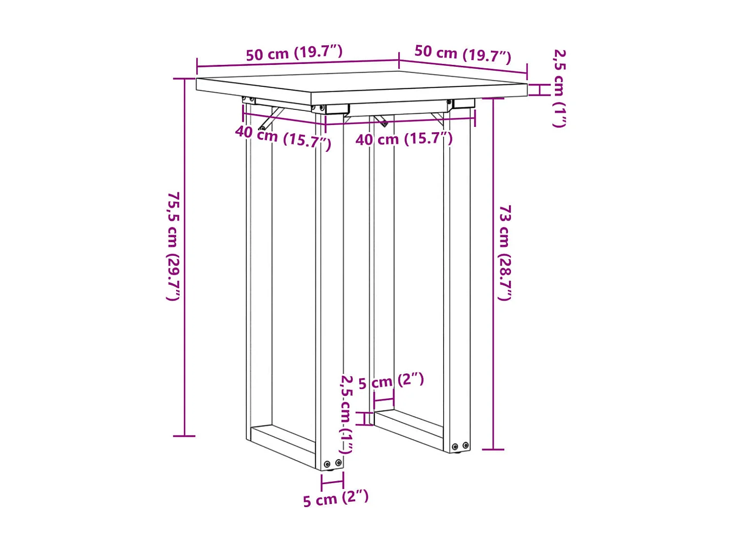 Mesa de jantar estrutura em O 50x50x75,5 cm pinho/ferro fundido