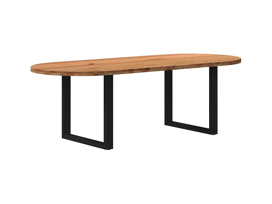Table à manger marron clair bois de chêne massif ovale