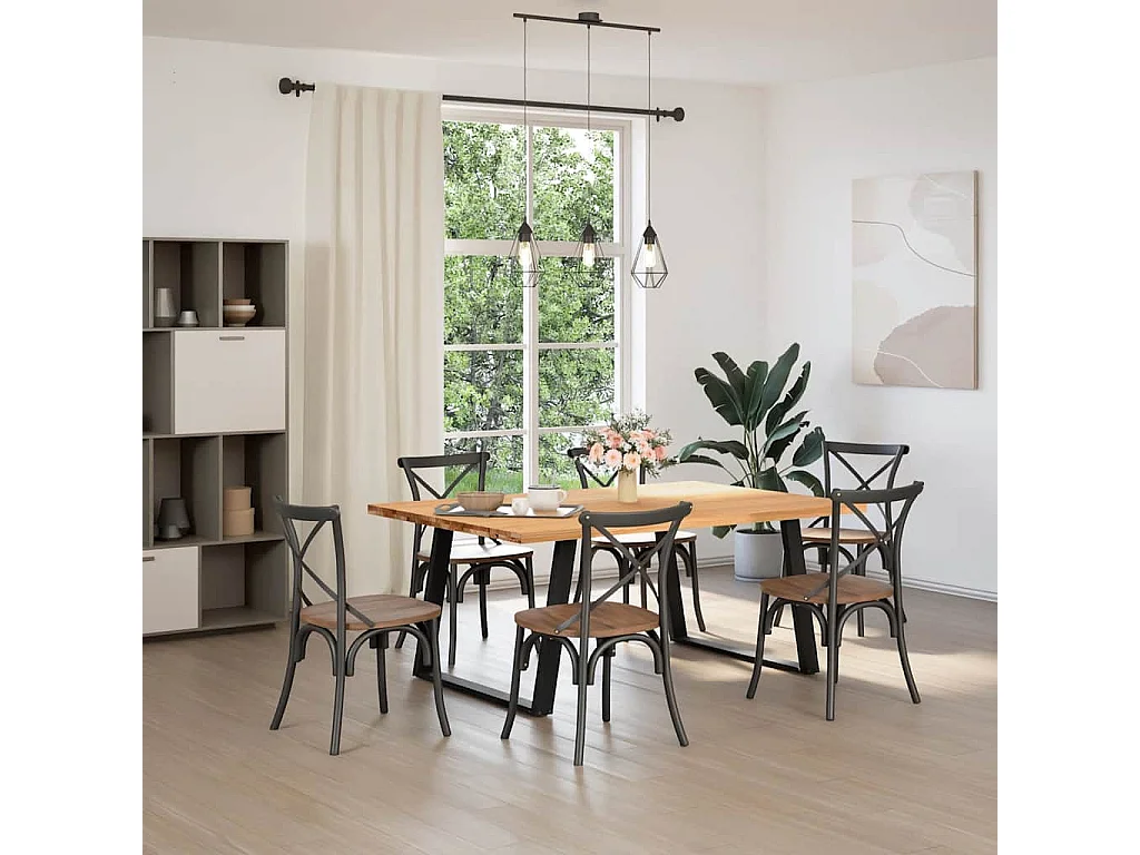 Table à manger marron clair bois de chêne massif rectangulaire