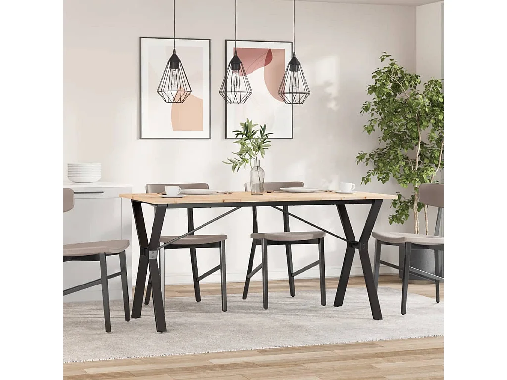 Table à manger cadre en Y 140x80x75 cm bois de pin massif fonte