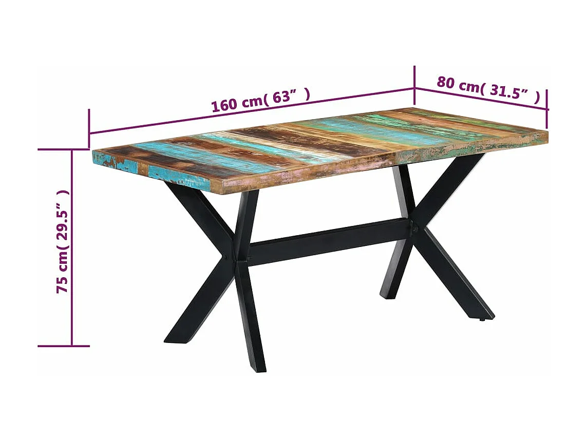 Table de salle à manger 160x80x75cm Bois de récupération massif
