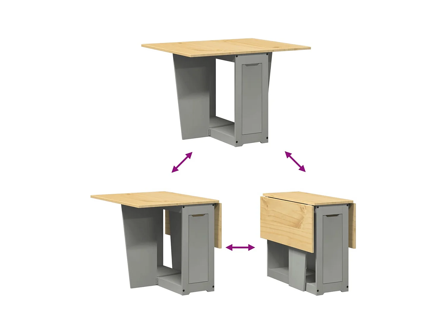 Table à manger papillon pliable Corona gris bois de pin massif