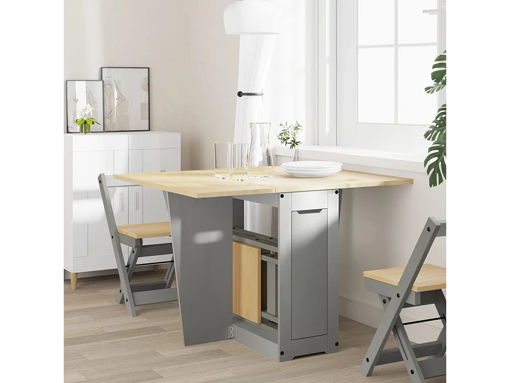 Table à manger papillon pliable Corona gris bois de pin massif