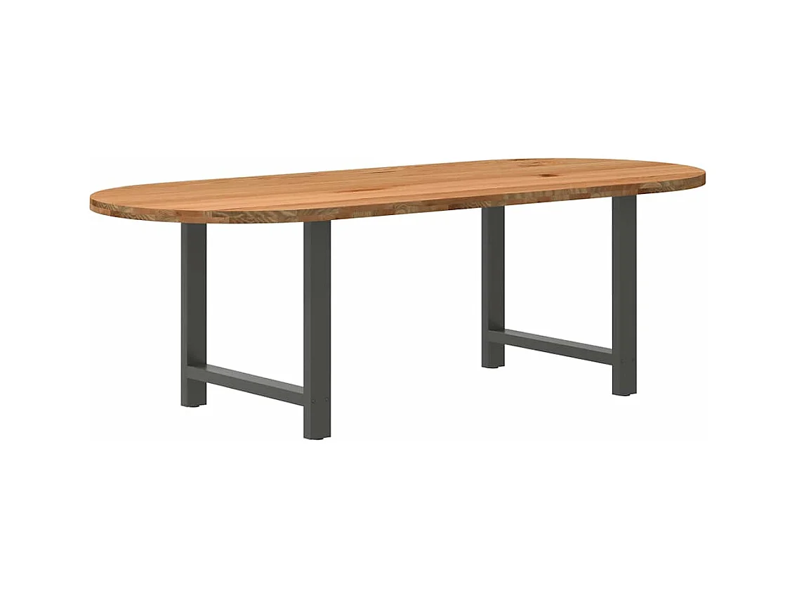 Table à manger marron clair bois de chêne massif ovale
