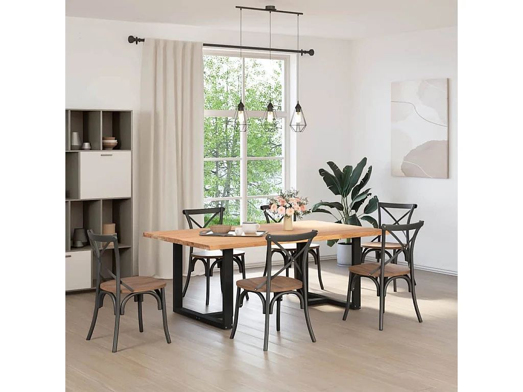 Table à manger marron clair bois de chêne massif rectangulaire