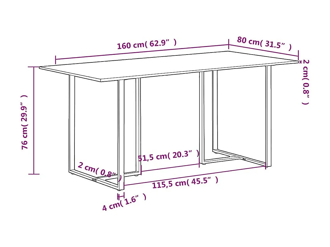 Eettafel 160 cm massief gerecycled hout