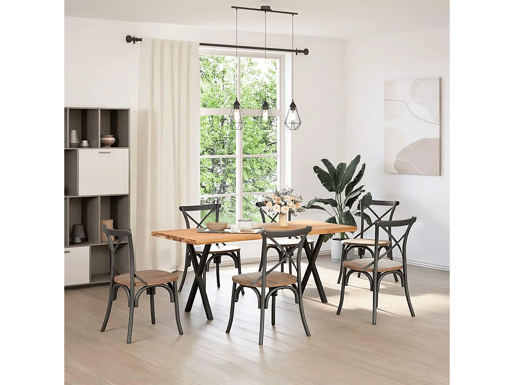 Table à manger marron clair bois de chêne massif rectangulaire