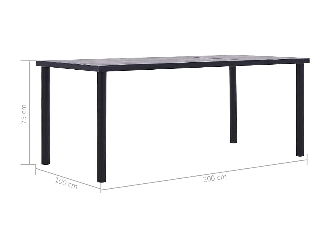 Table de salle à manger Noir et gris béton 200x100x75 cm MDF