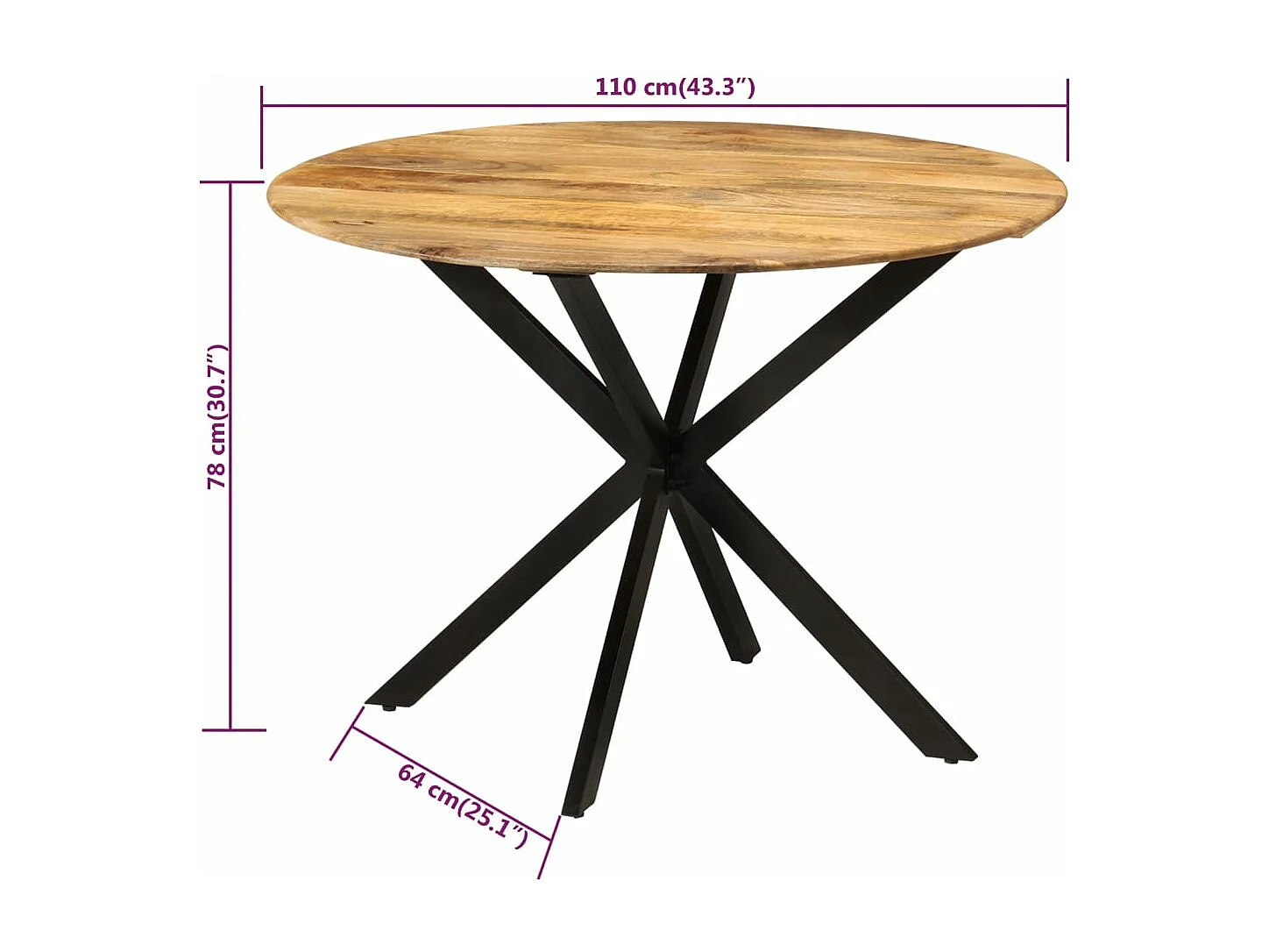 Table à manger Ø110x78 cm Bois de manguier massif et acier