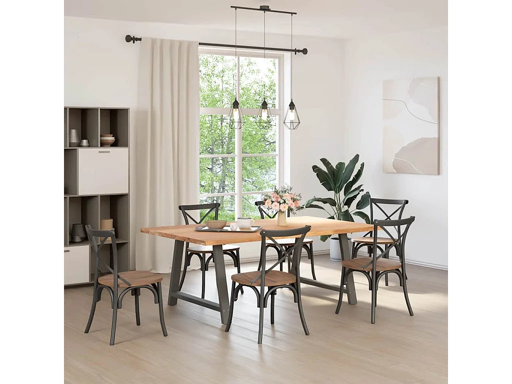 Table à manger marron clair bois de chêne massif rectangulaire