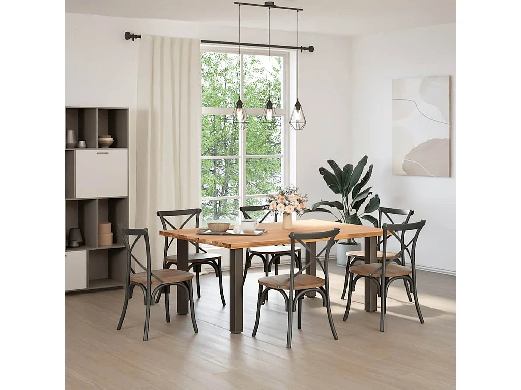 Table à manger marron clair bois de chêne massif rectangulaire