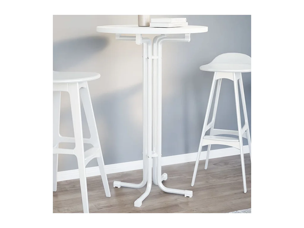 Mesa alta de comedor madera ingeniería y acero blanco Ø70x110cm