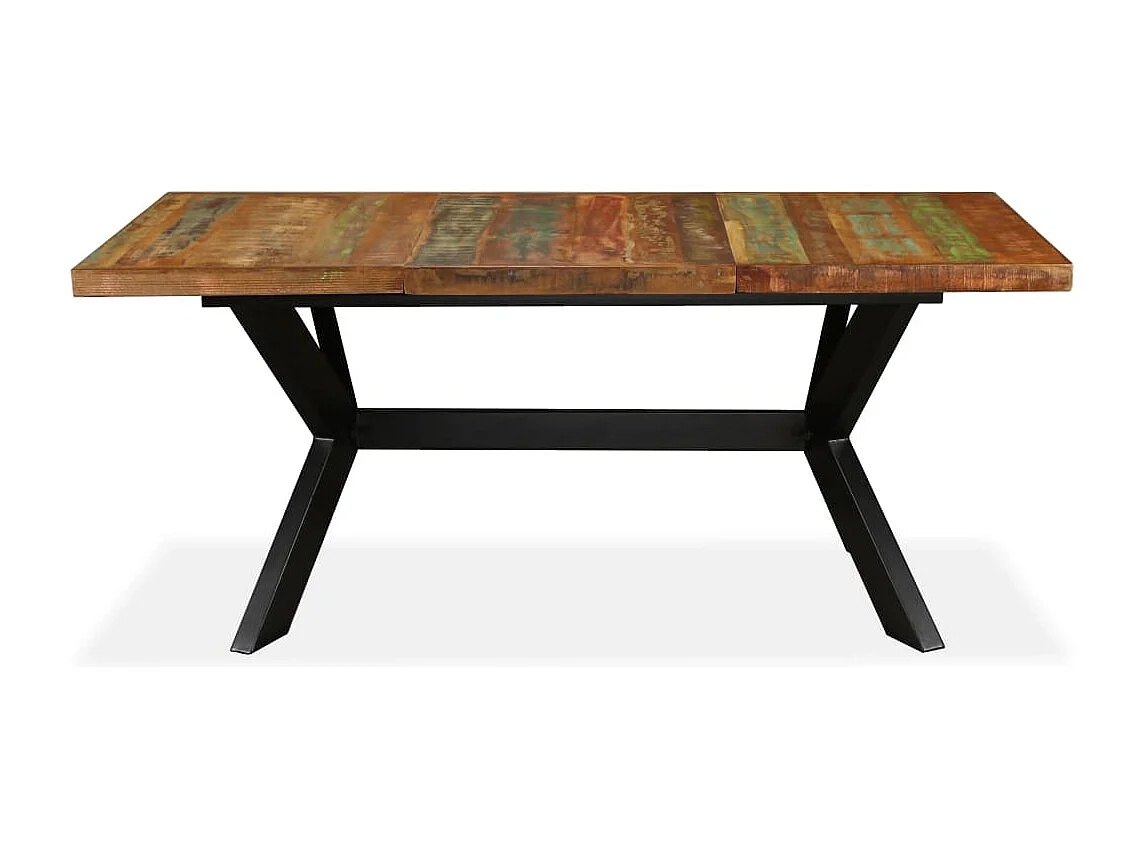 Mesa de jantar madeira reciclada maciça + aço em cruz 180 cm