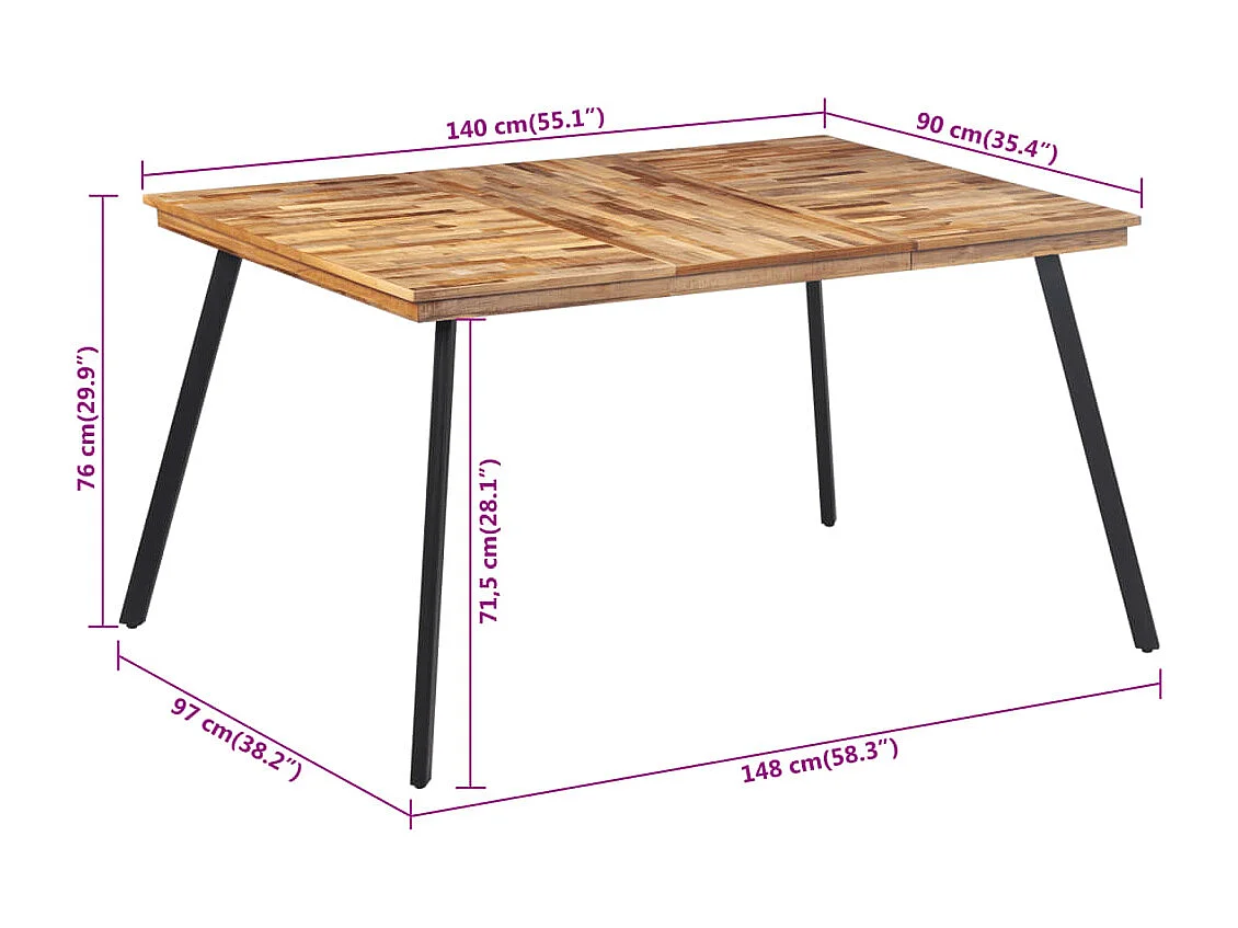 Table à manger 148x97x76 cm bois massif de teck