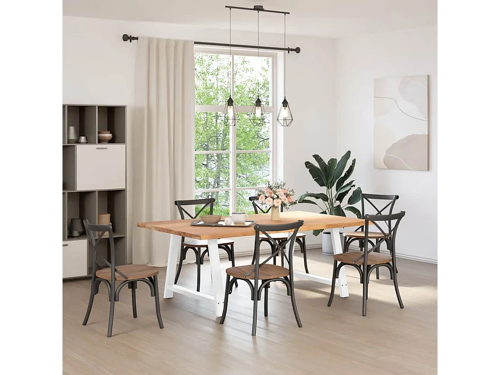 Table à manger marron clair bois de chêne massif rectangulaire