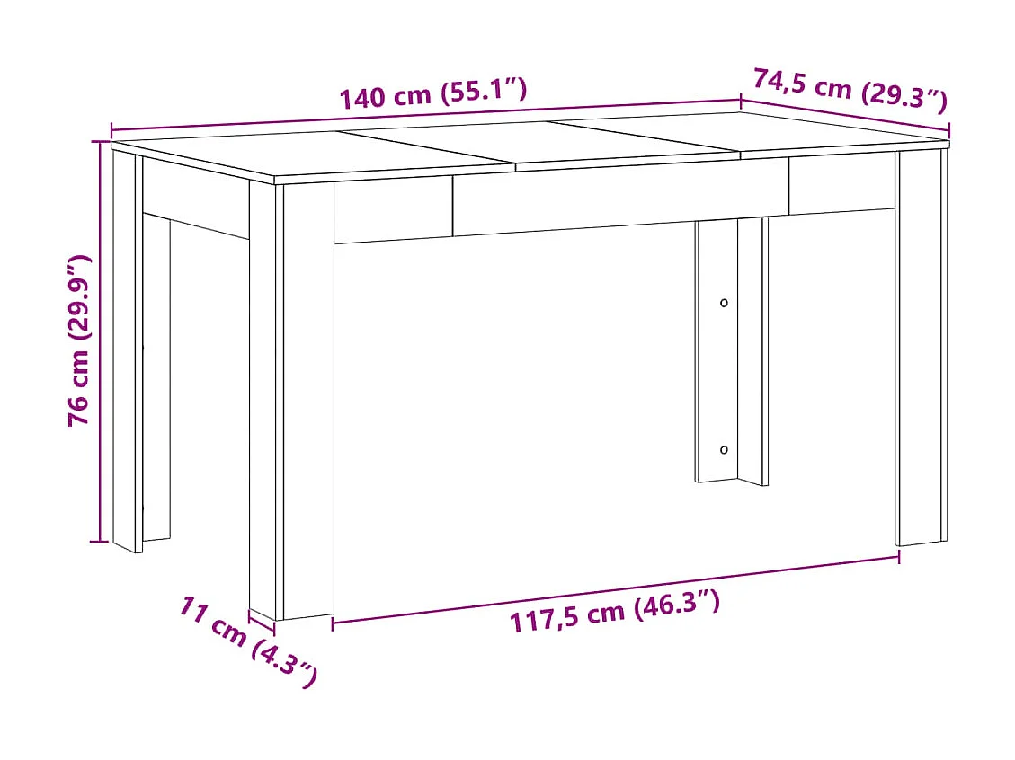 Table à manger chêne artisanal 140x74,5x76 cm bois d'ingénierie
