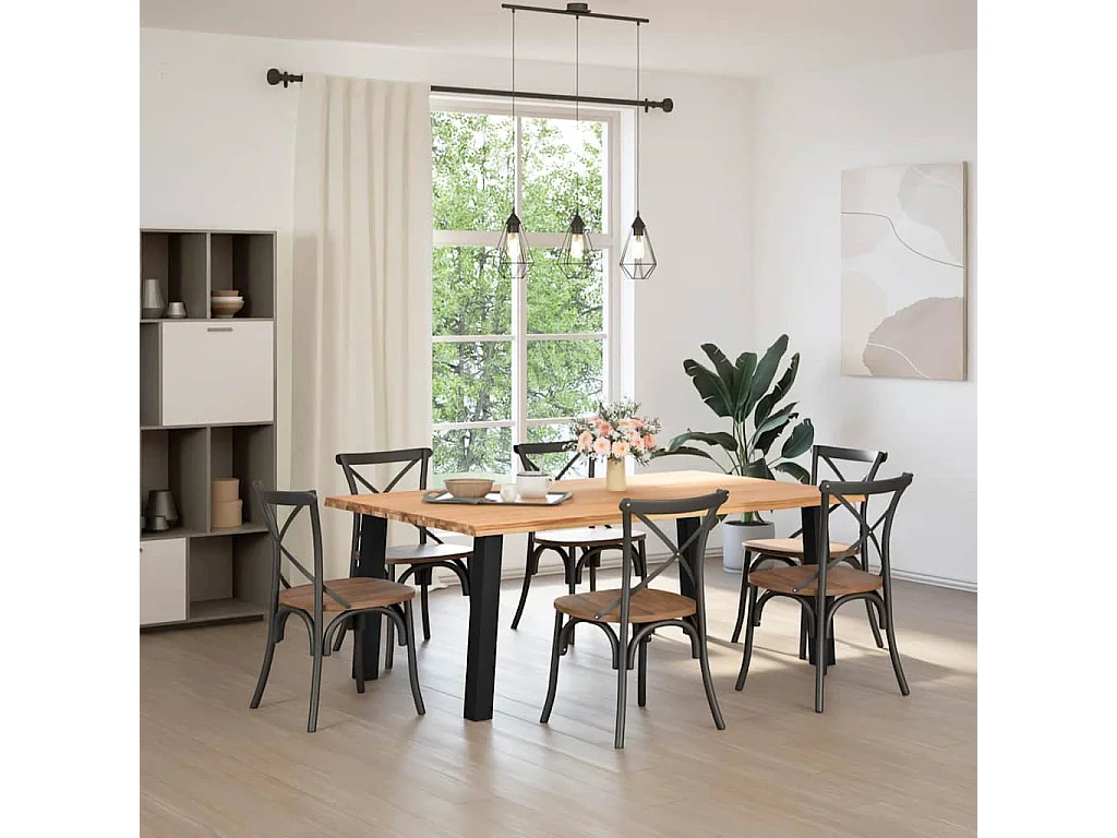 Table à manger marron clair bois de chêne massif rectangulaire