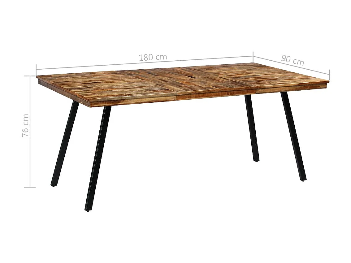 Table de salle à manger Teck recyclé et acier 180 x 90 x 76 cm