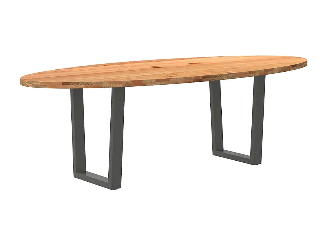 Table à manger marron clair bois de chêne massif ovale