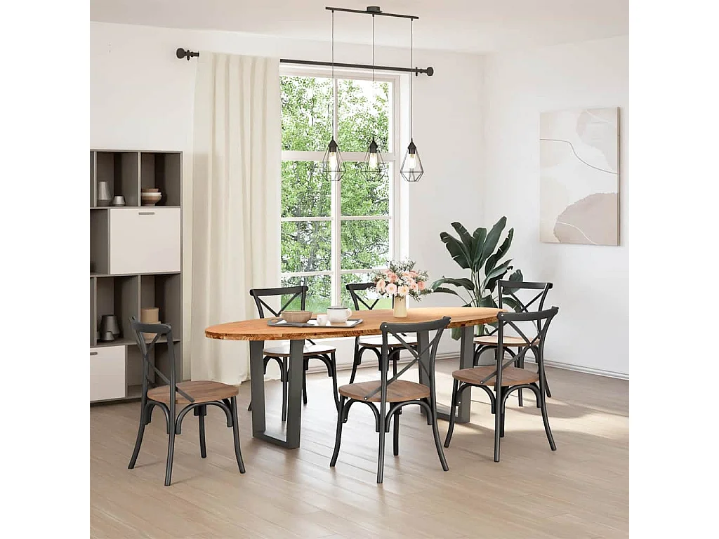 Table à manger marron clair bois de chêne massif ovale