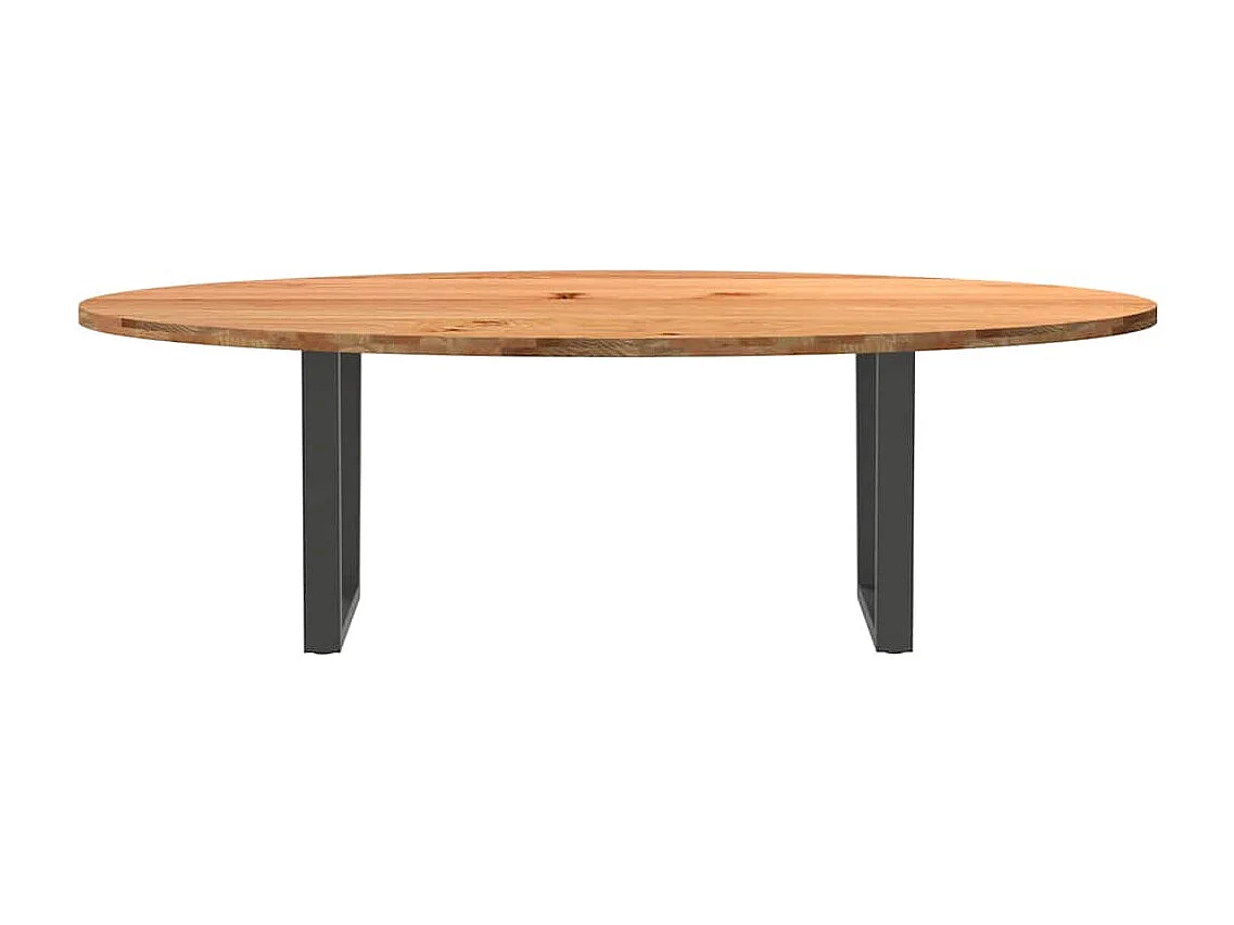 Table à manger marron clair bois de chêne massif ovale