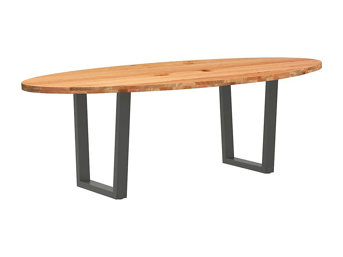 Table à manger marron clair bois de chêne massif ovale