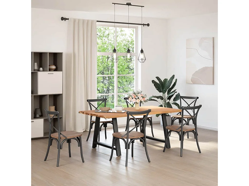 Table à manger marron clair bois de chêne massif rectangulaire