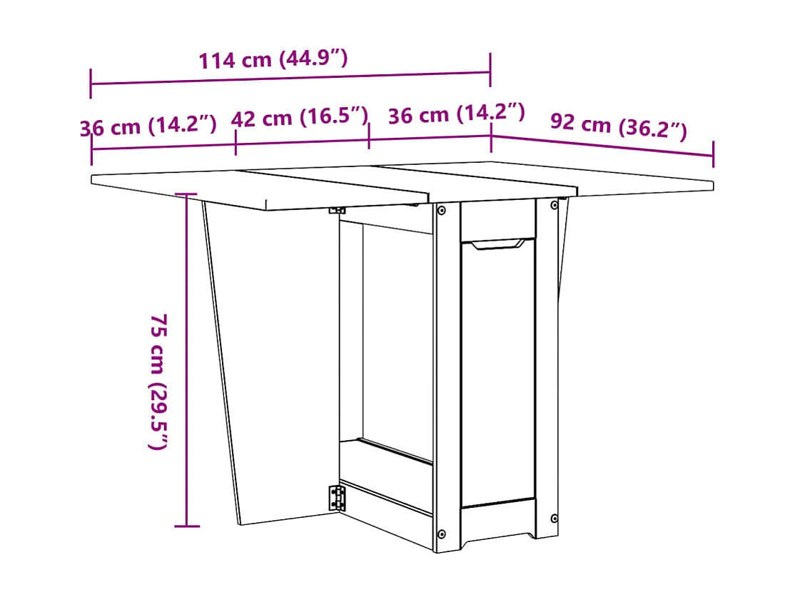 Table à manger papillon pliable Corona cire marron bois de pin